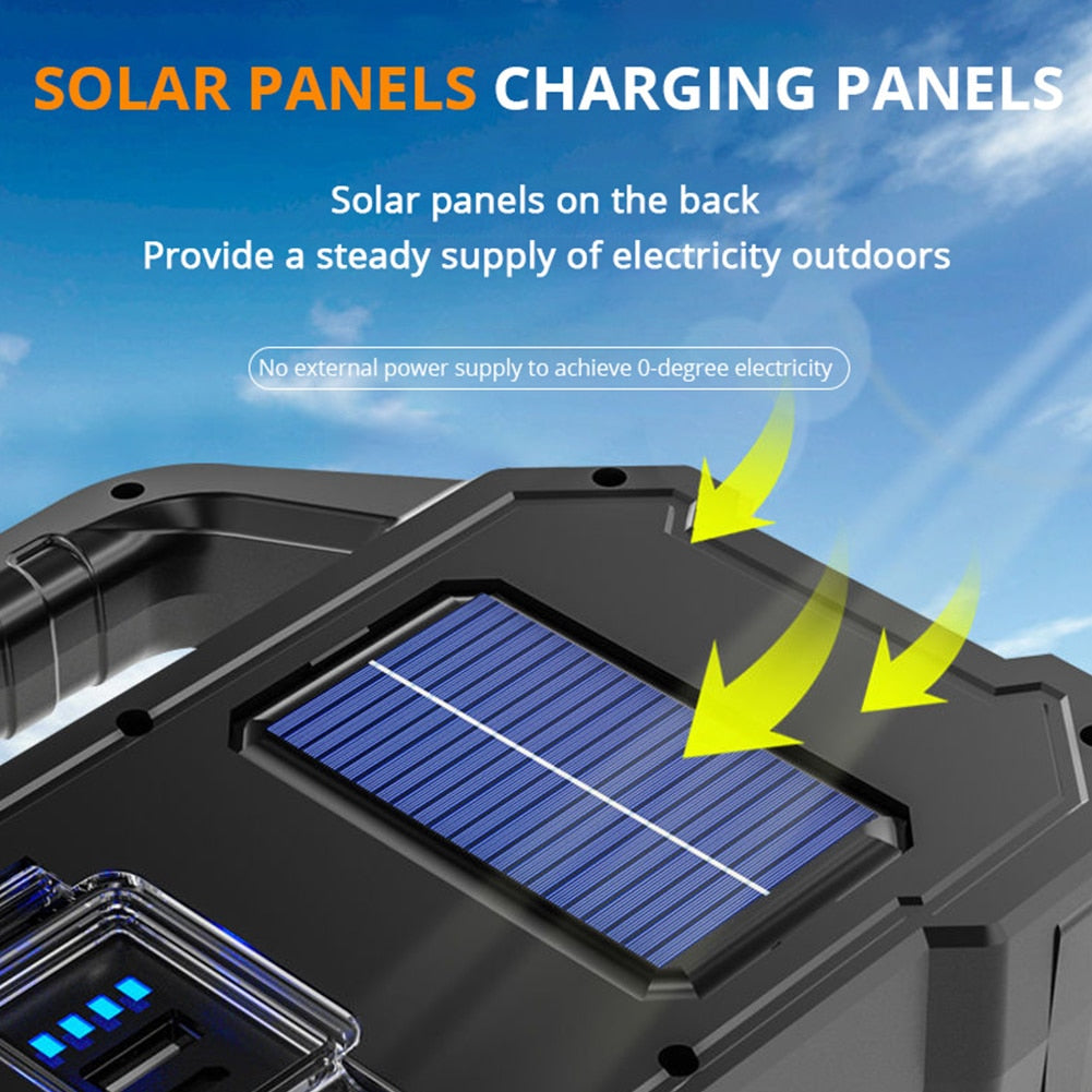 Lanterna Super potente, carrega com energia solar, totalmente a prova d'água portando um USB que carrrega seu celular com a lantena