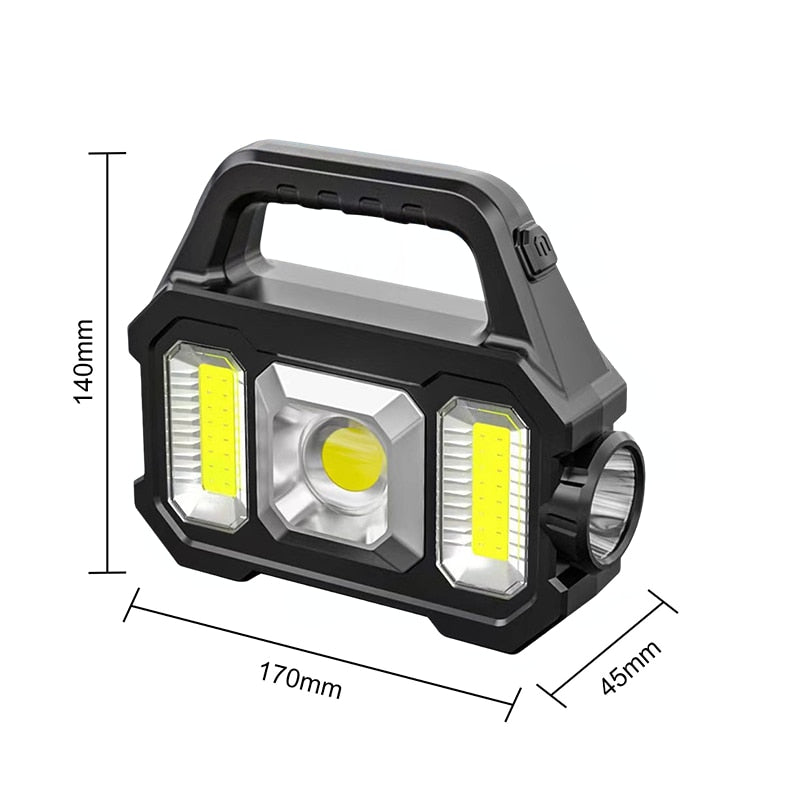 Lanterna Super potente, carrega com energia solar, totalmente a prova d'água portando um USB que carrrega seu celular com a lantena